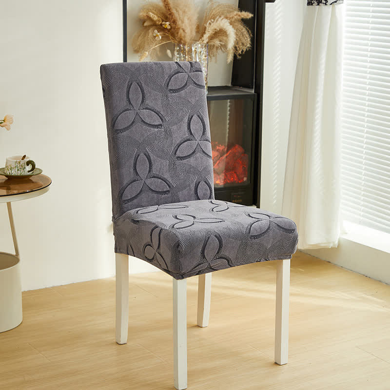 Solid Color Stretch Jacquard Dining Chair Cover - Gray - 6PCS - Standard - image 7