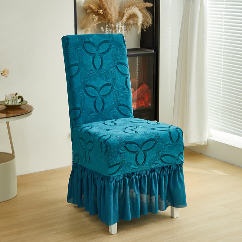 Solid Color Stretch Jacquard Dining Chair Cover - Cyan - 6PCS - Skirted - image 15