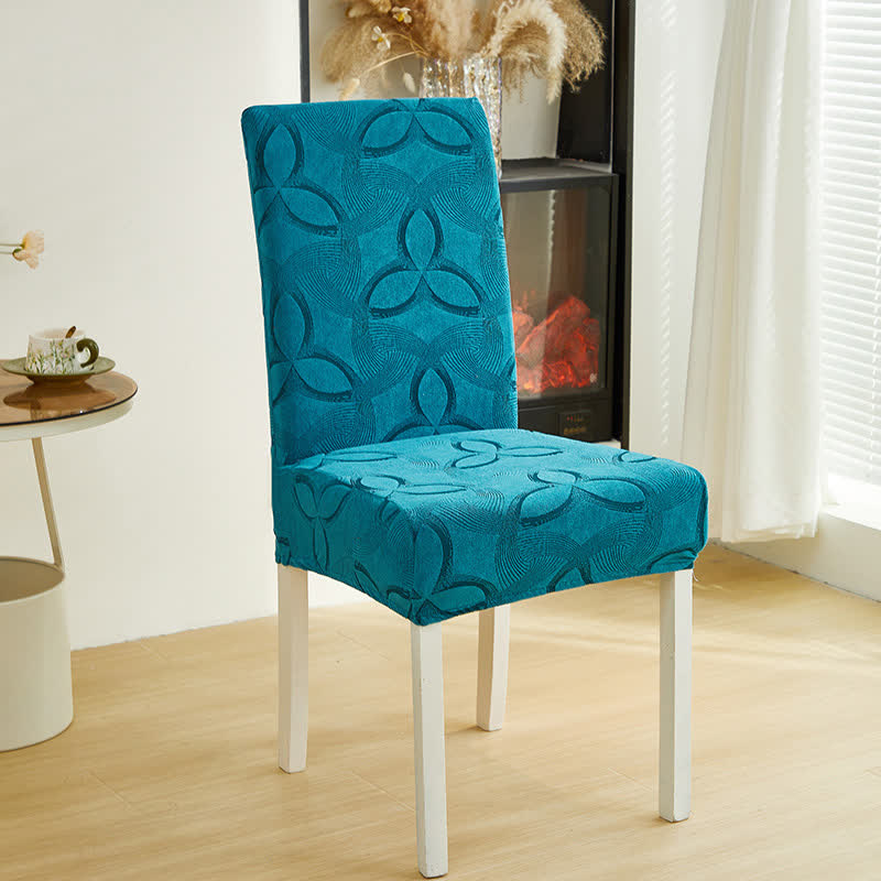 Solid Color Stretch Jacquard Dining Chair Cover - Cyan - 6PCS - Standard - image 16