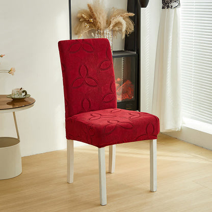 Solid Color Stretch Jacquard Dining Chair Cover - Wine - 6PCS - Standard - image 18