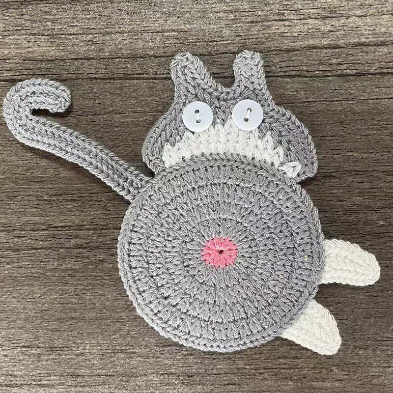 Cute Crochet Cat Butt Coaster - Gray & White - 2PCS - image 11
