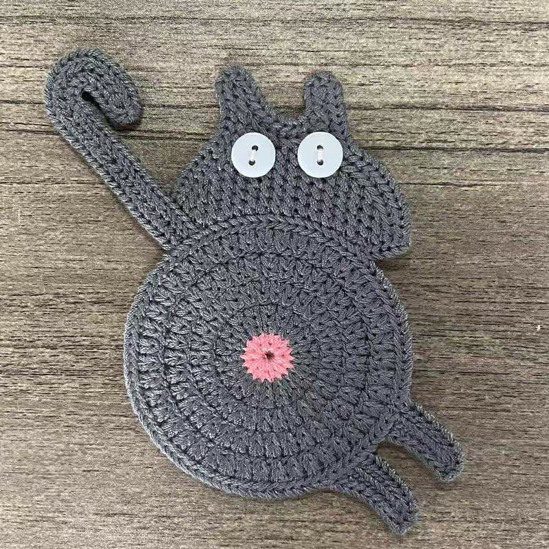 Cute Crochet Cat Butt Coaster - Gray - 3PCS - image 8