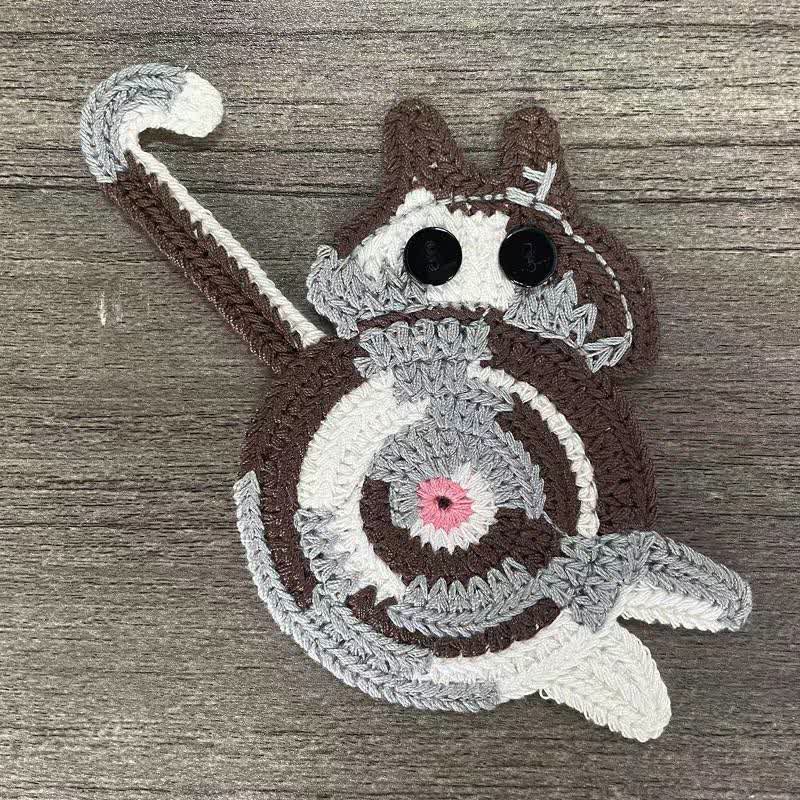 Cute Crochet Cat Butt Coaster - Gray & White & Brown - 2PCS - image 13