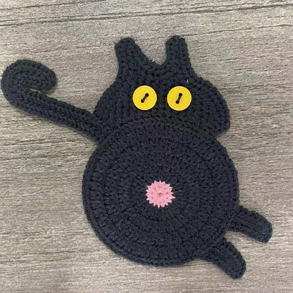 Cute Crochet Cat Butt Coaster - Black - 3PCS - image 6
