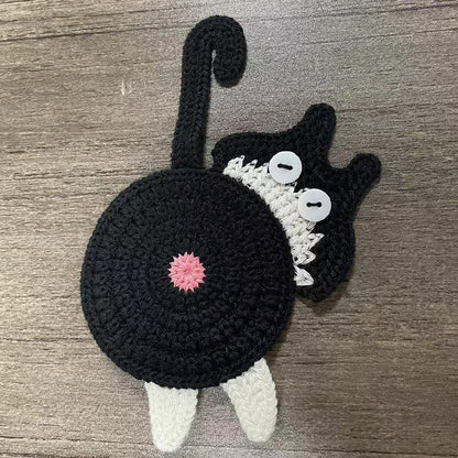 Cute Crochet Cat Butt Coaster - Black & White - 2PCS - image 10