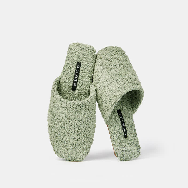 Luxury Solid Color Fuzzy Slippers - Green - L - image 7