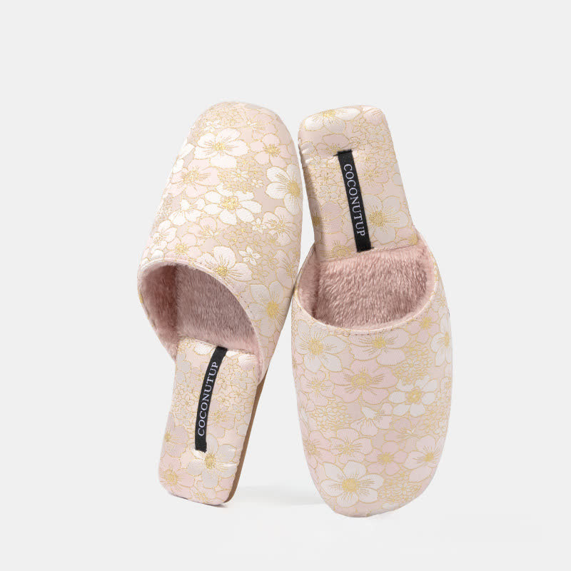 Oriental Peach Blossom Jacquard Plush Slippers - image 8