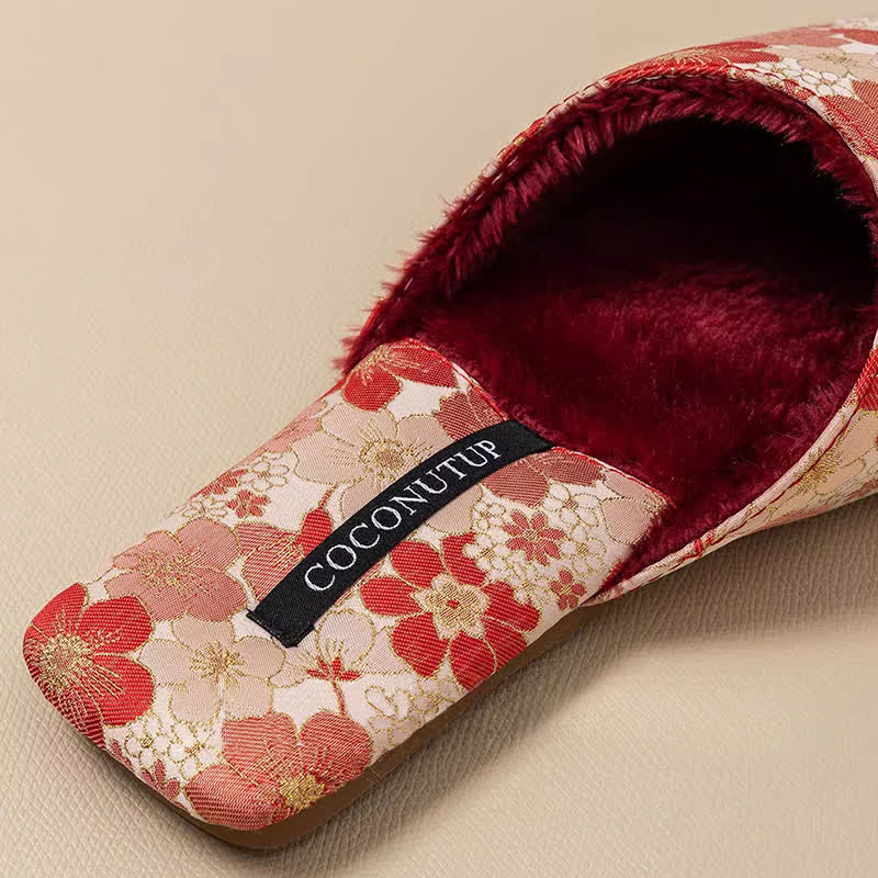 Oriental Peach Blossom Jacquard Plush Slippers - image 6