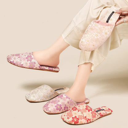 Oriental Peach Blossom Jacquard Plush Slippers - image 0