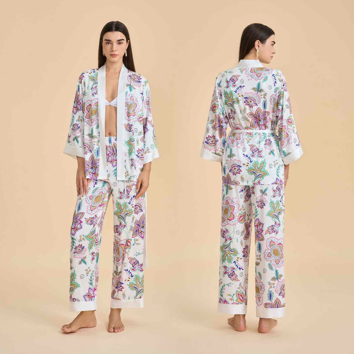 Retro Floral Kimono Loungewear Set - As Picture - XL - image 0