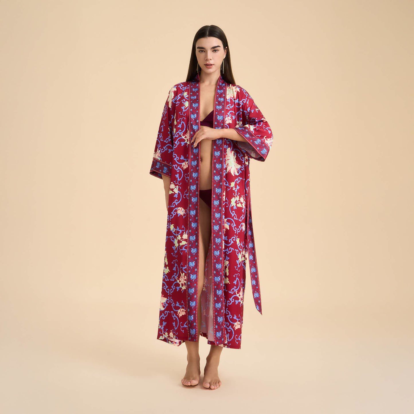 Blossom Burst Retro Floral Kimono Style Bathrobe - image 2