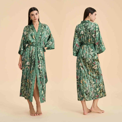 Lush Tropics Green Botanical Floral Kimono Style Bathrobe - Green - One Size - image 1