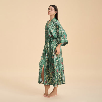 Green Botanical Floral Kimono Style Bathrobe - image 2