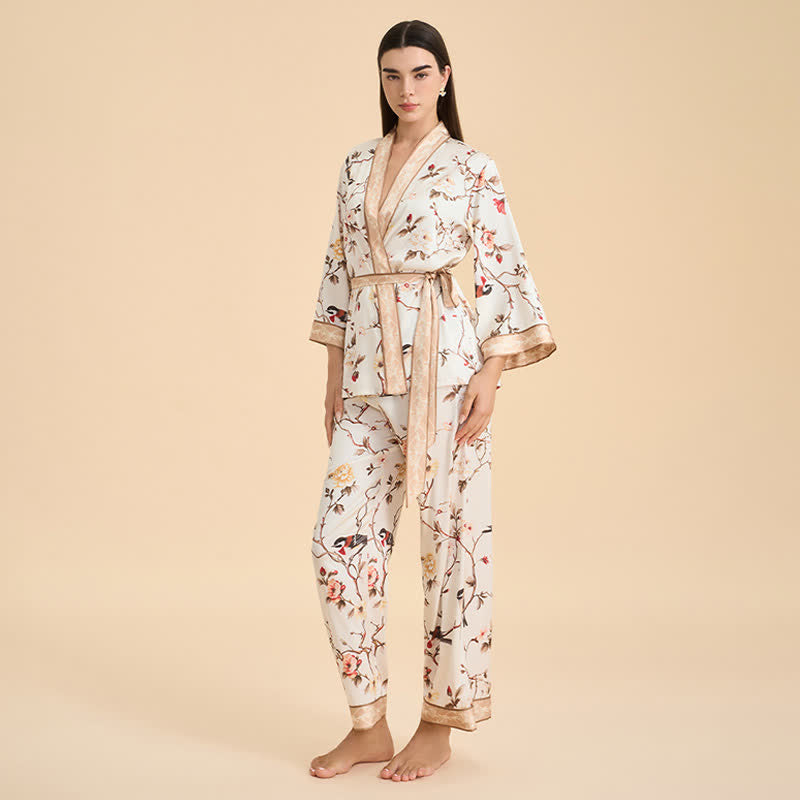 Vintage Floral Bird Kimono Loungewear Set - image 2