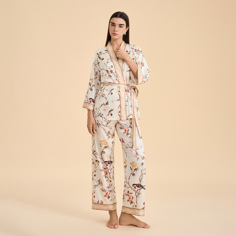 Vintage Floral Bird Kimono Loungewear Set - image 3