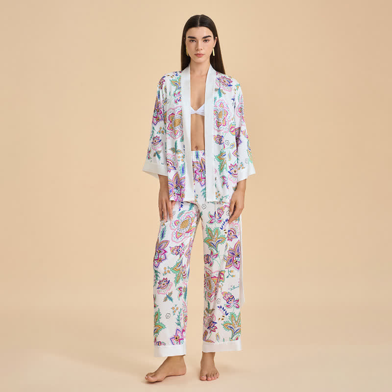 Retro Floral Kimono Loungewear Set - image 1