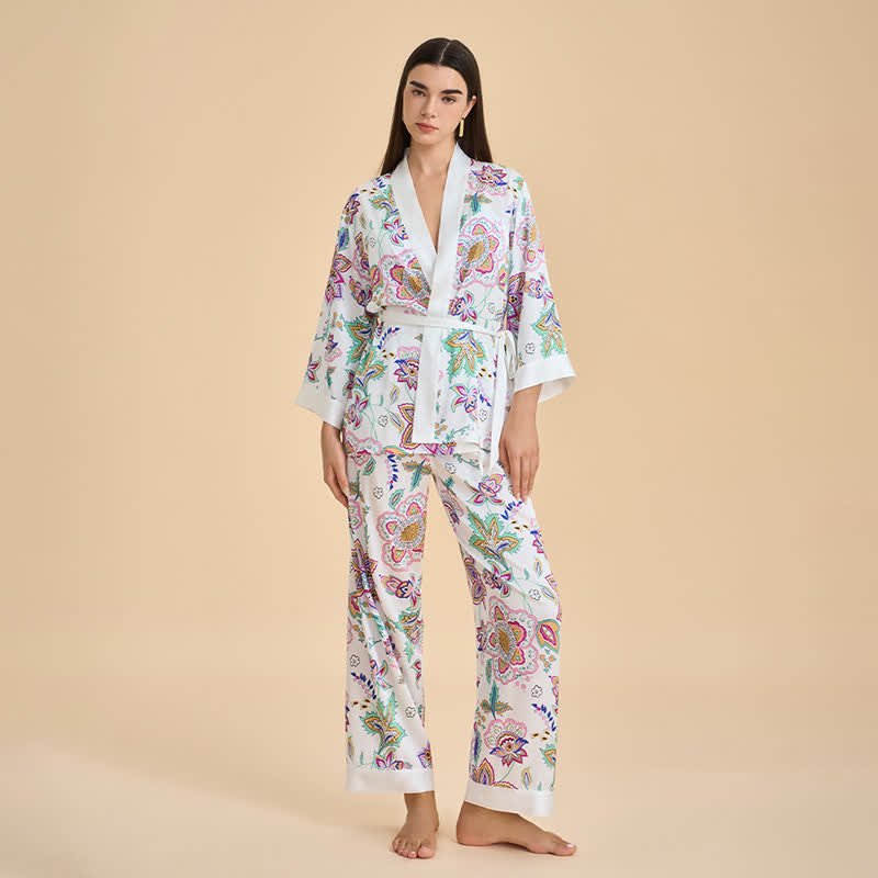 Retro Floral Kimono Loungewear Set - image 2