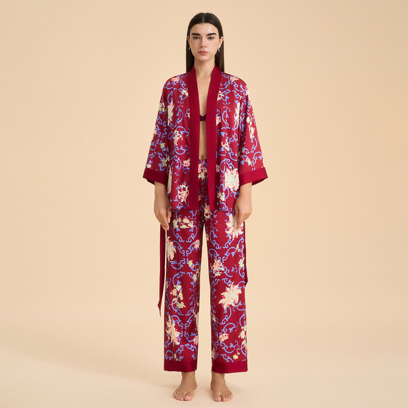Retro Floral Kimono Style Loungewear Set - image 1
