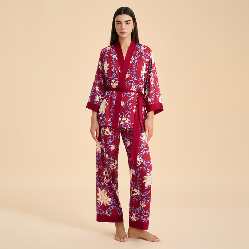 Retro Floral Kimono Style Loungewear Set - image 2