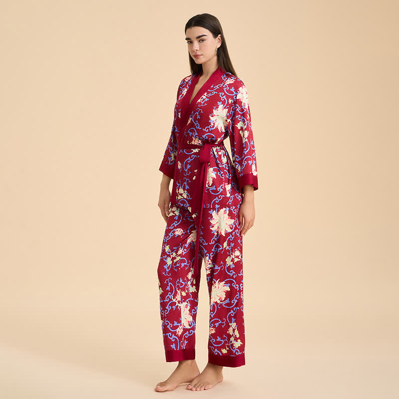 Retro Floral Kimono Style Loungewear Set - image 4