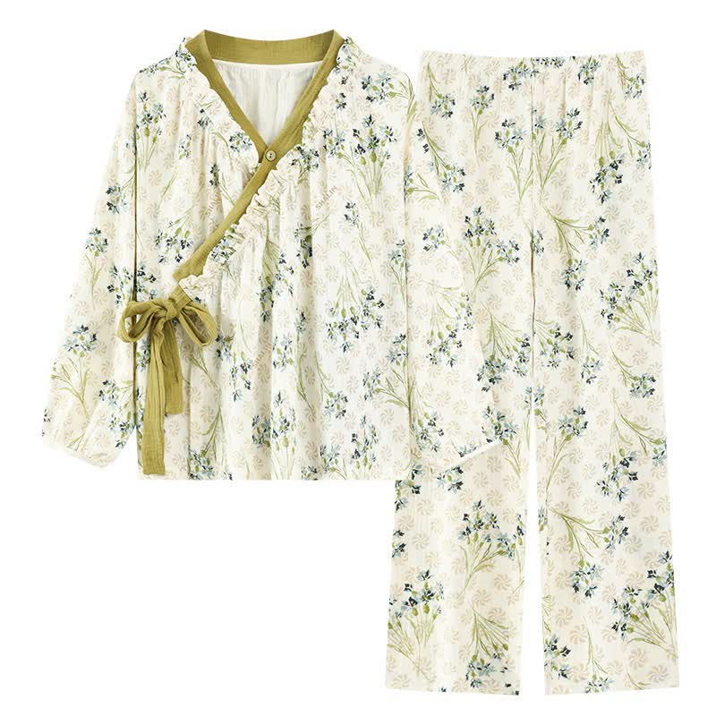 Ruffled Neck Fresh Floral Loungewear Set - image 3