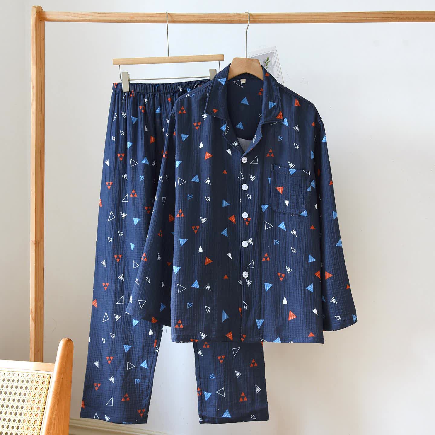 Unisex Geometric Triangle Cotton Loungewear Set - Navy Blue - XXL - image 14