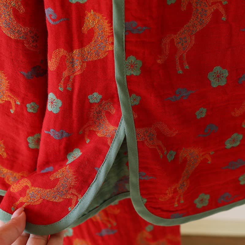 Horse Floral Cotton Gauze Loungewear Set - image 6