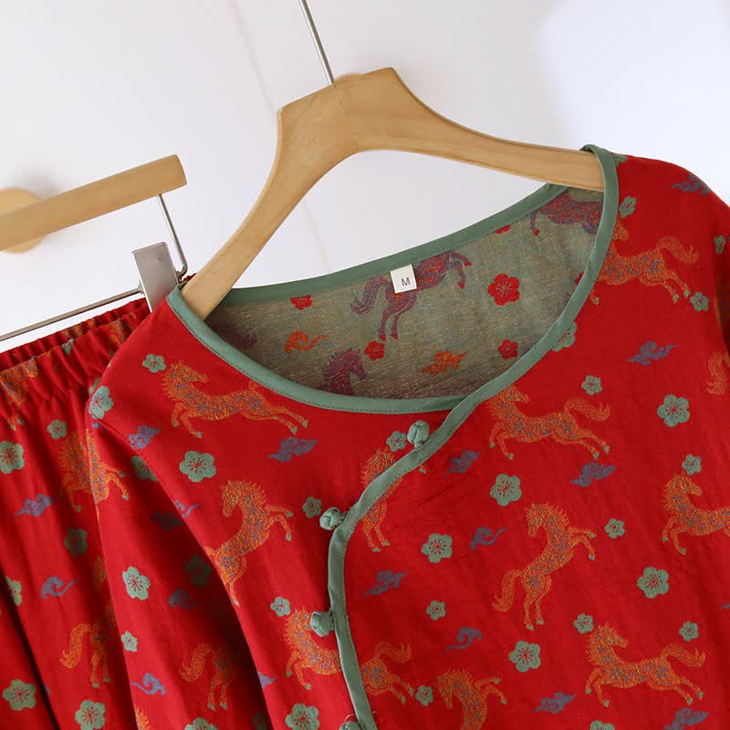 Horse Floral Cotton Gauze Loungewear Set - image 4