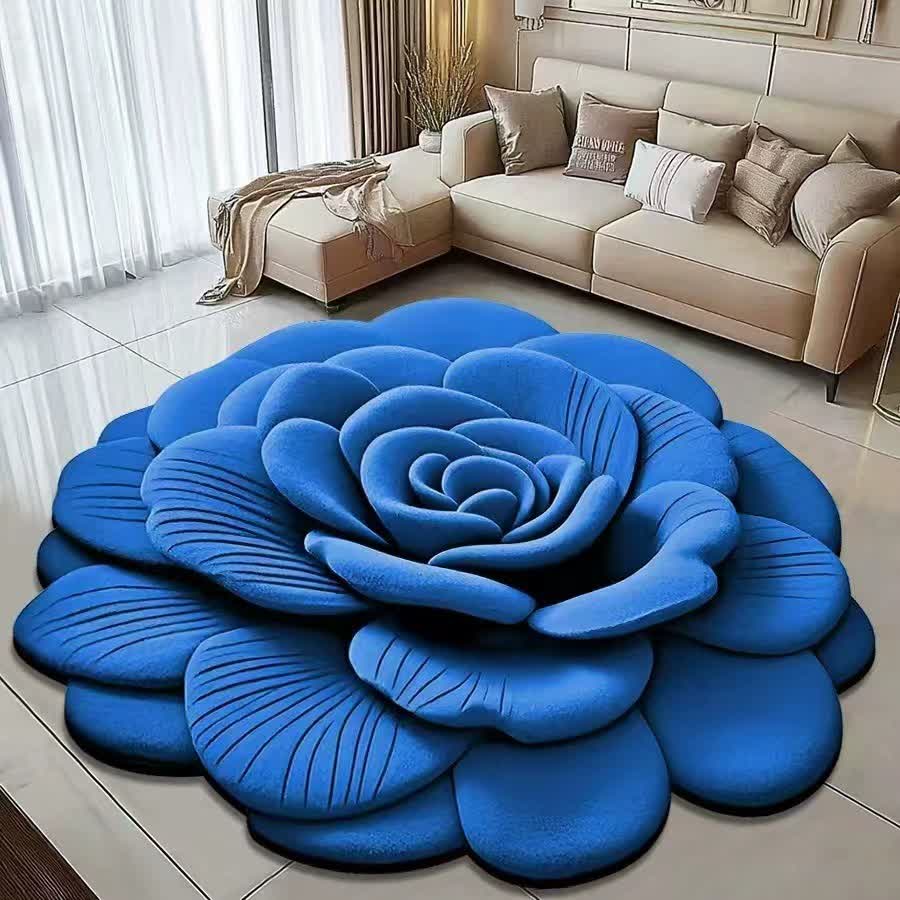 Creative Rose 3D Effect Rug - Blue - 47" x 47" - image 3