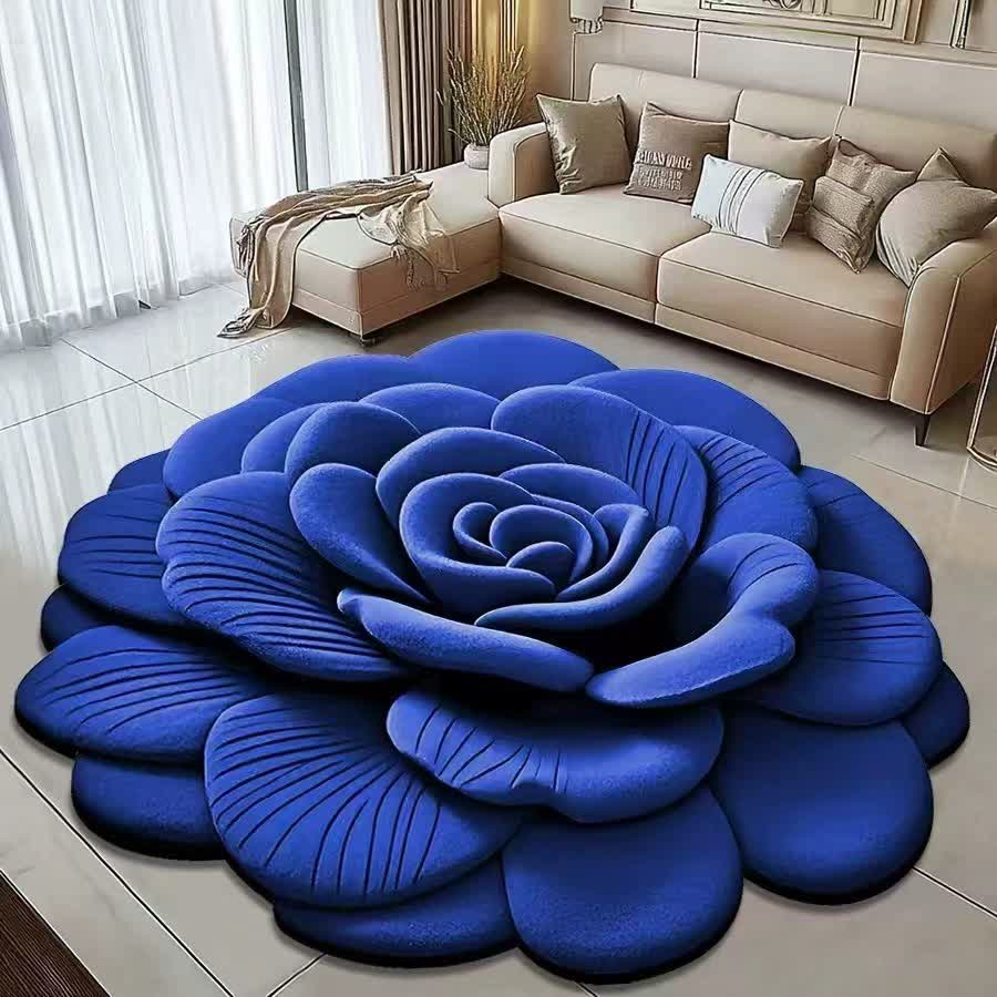 Creative Rose 3D Effect Rug - Royal Blue - 47" x 47" - image 7