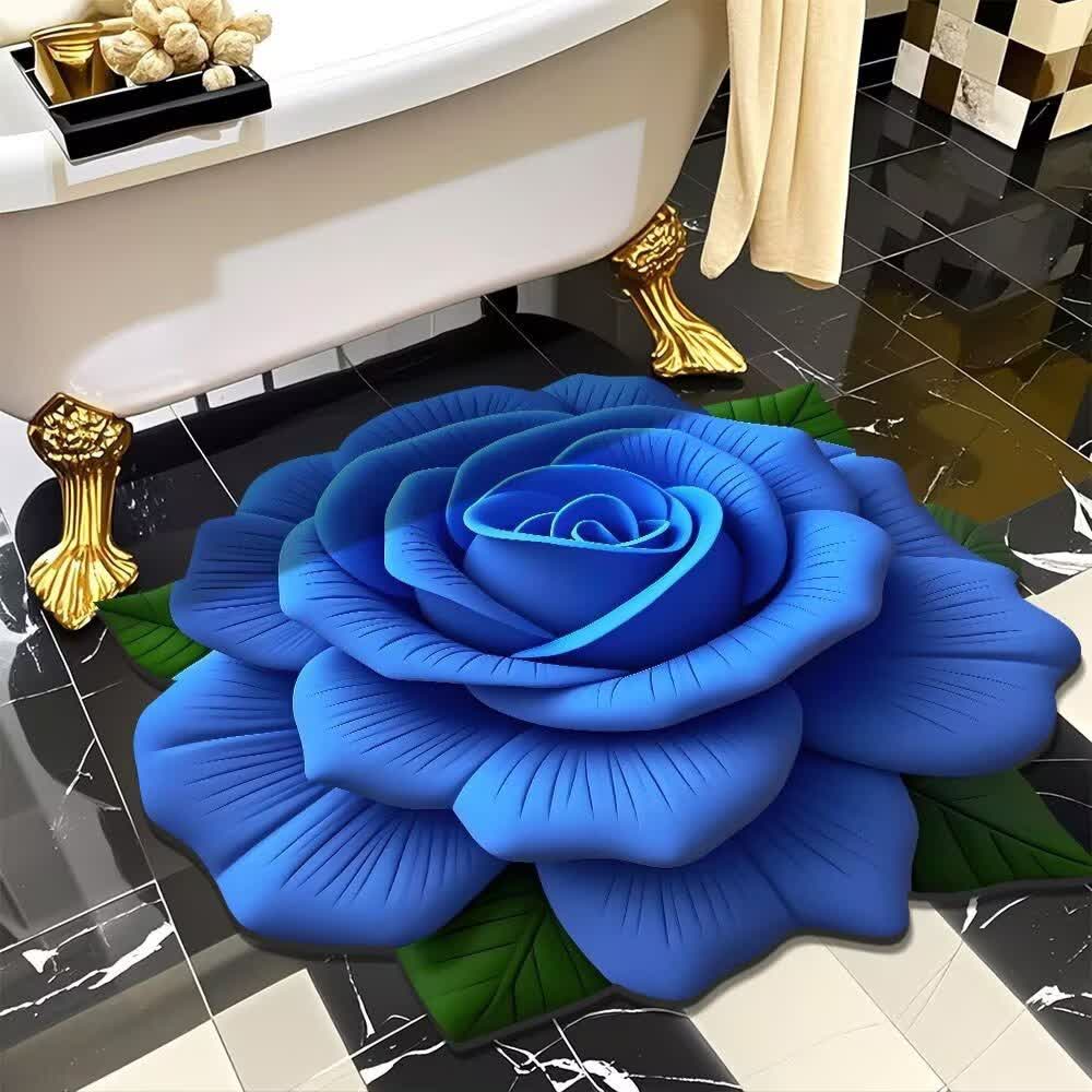 Romantic Rose 3D Effect Rug - Blue - 47" x 47" - image 1