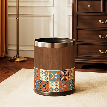 Vintage Mediterranean Double-Layer Trash Can - Warm Terracott - Silver Circle - 9"W x 9"L x 10"H - image 1