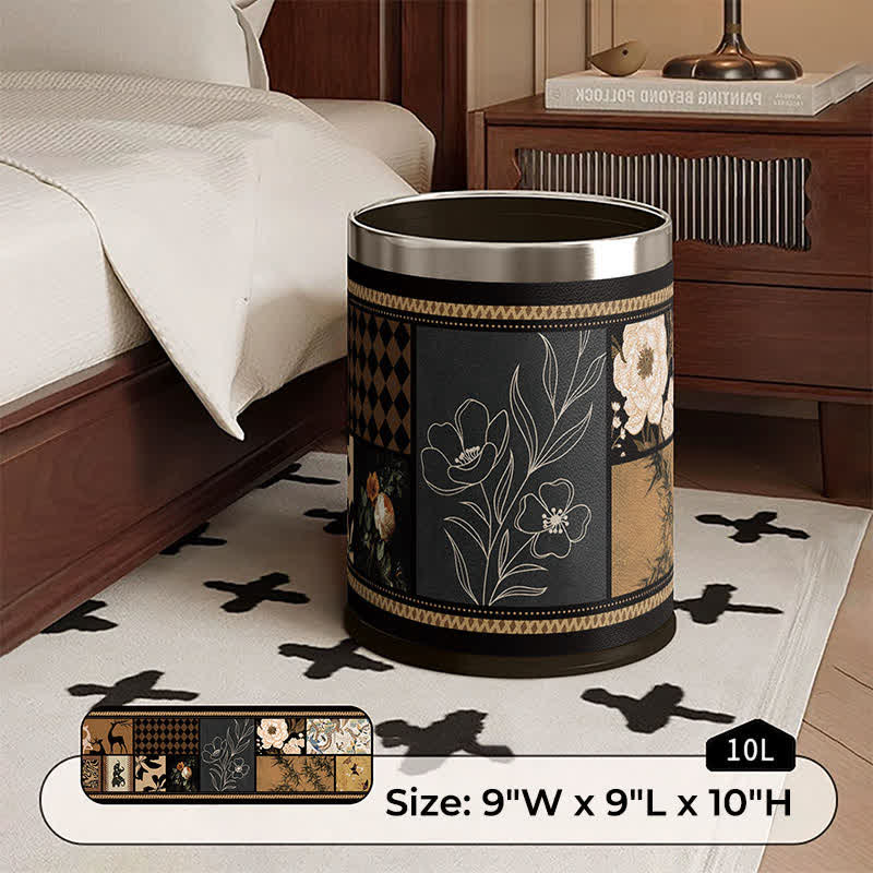 Artistic Leather Double-Layer Trash Can - A - Silver Circle - 9"W x 9"L x 10"H - image 2