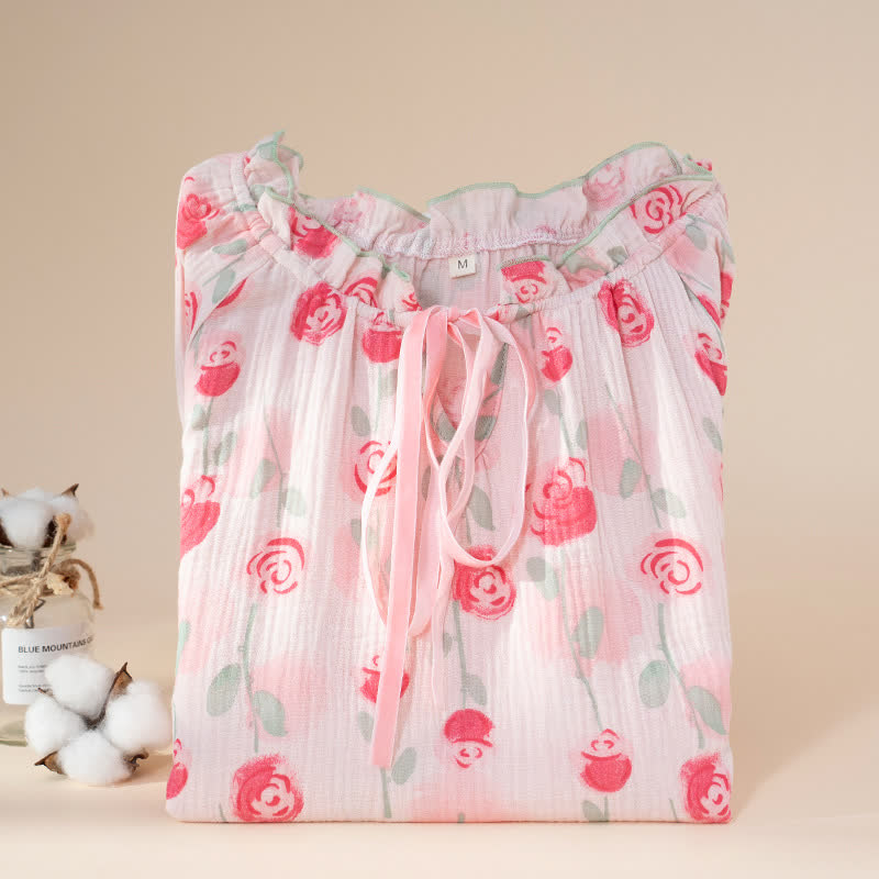 Romantic Pink  Rose Cotton Gauze Nightgown - image 3