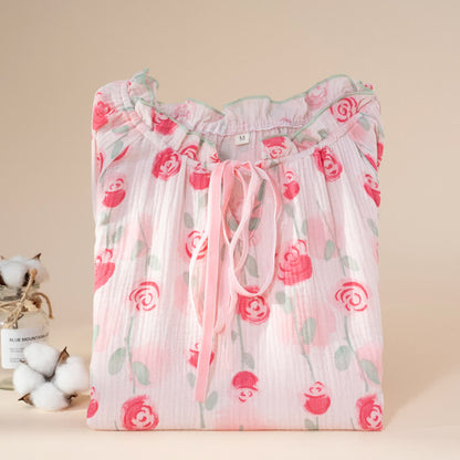 Romantic Pink  Rose Cotton Gauze Nightgown - image 3