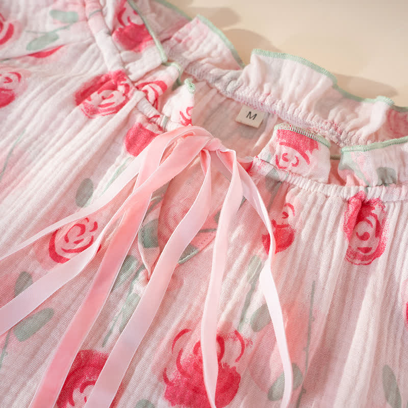 Romantic Pink  Rose Cotton Gauze Nightgown - image 5