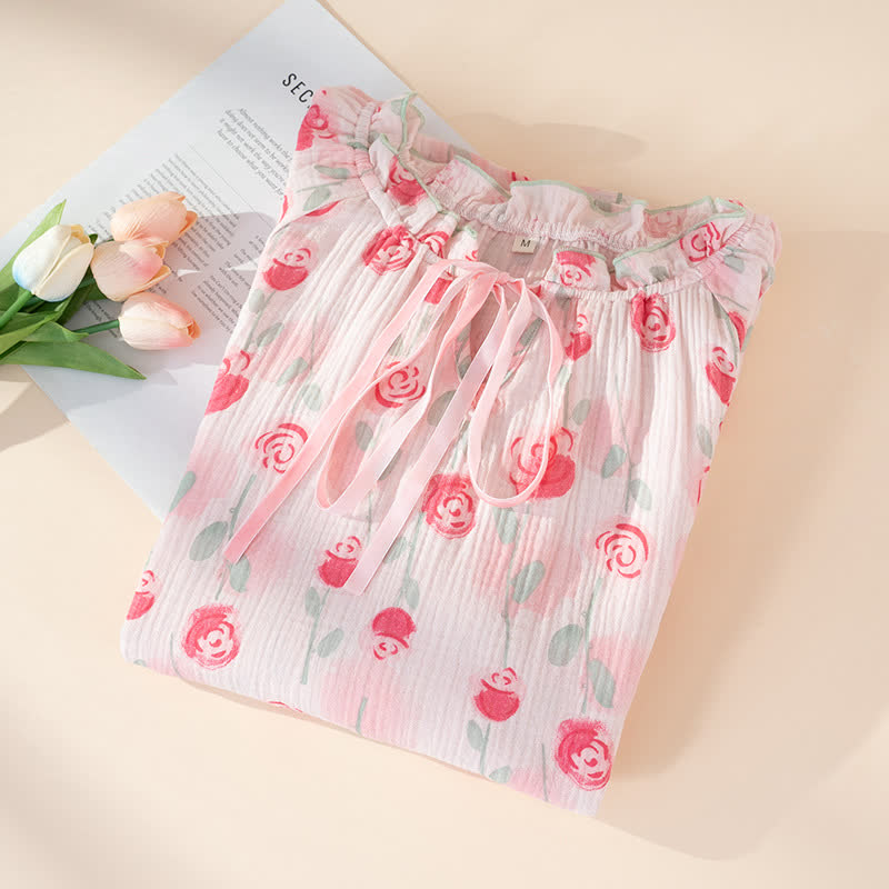 Romantic Pink  Rose Cotton Gauze Nightgown - image 2