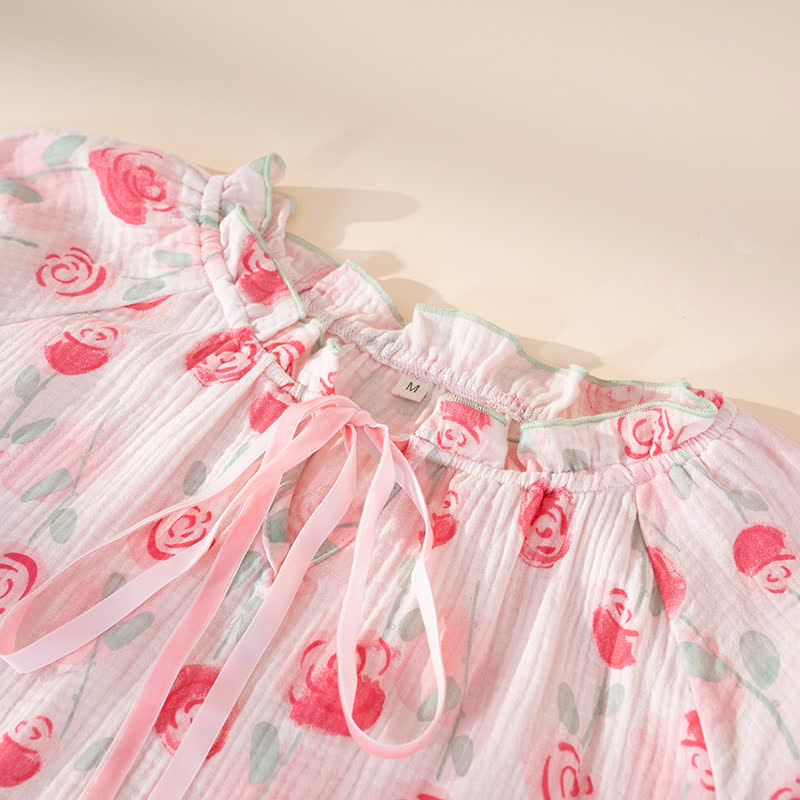 Romantic Pink  Rose Cotton Gauze Nightgown - image 4