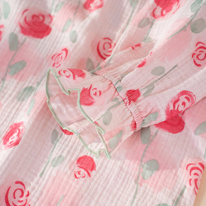Romantic Pink  Rose Cotton Gauze Nightgown - image 6