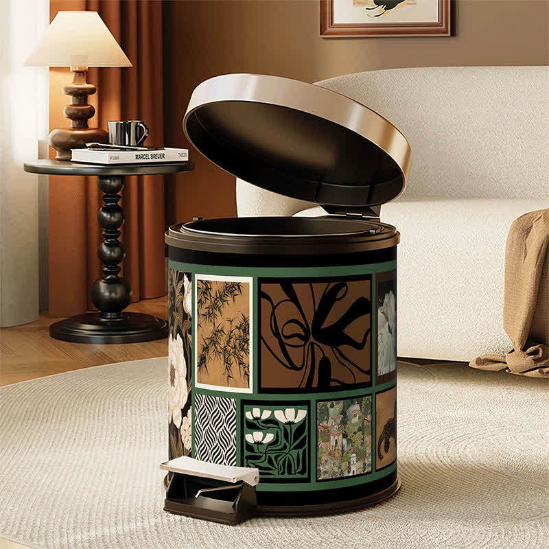 Vintage Oriental Leather Double-layer Trash Bin - image 9
