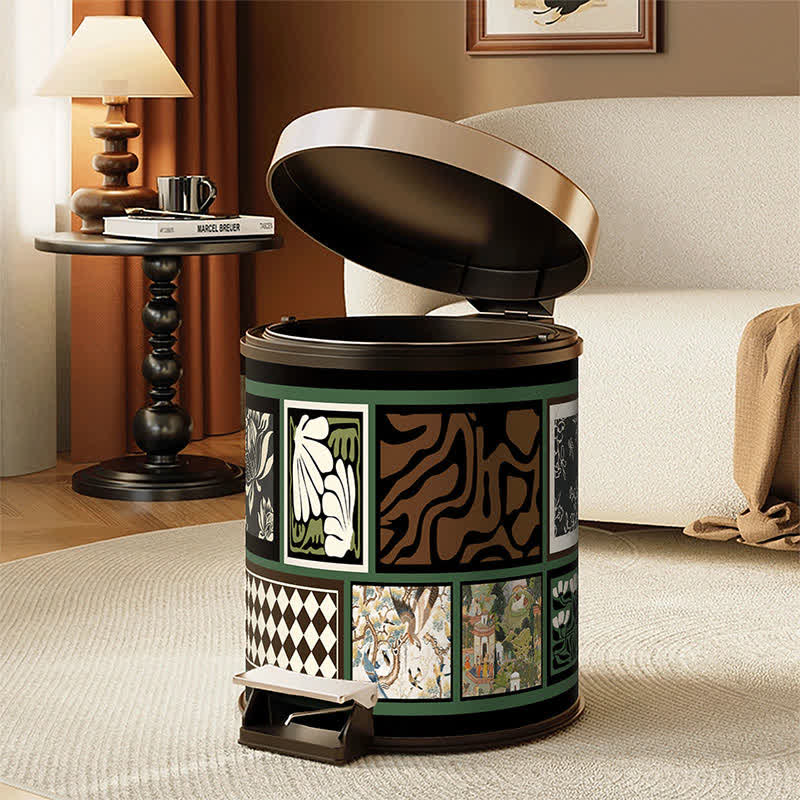 Vintage Oriental Leather Double-layer Trash Bin - image 5