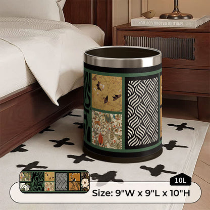 Vintage Oriental Leather Double-layer Trash Bin - A - Silver Circle - 9"W x 9"L x 10"H - image 2