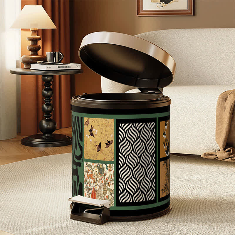 Vintage Oriental Leather Double-layer Trash Bin - image 1