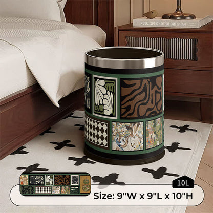 Vintage Oriental Leather Double-layer Trash Bin - B - Silver Circle - 9"W x 9"L x 10"H - image 6