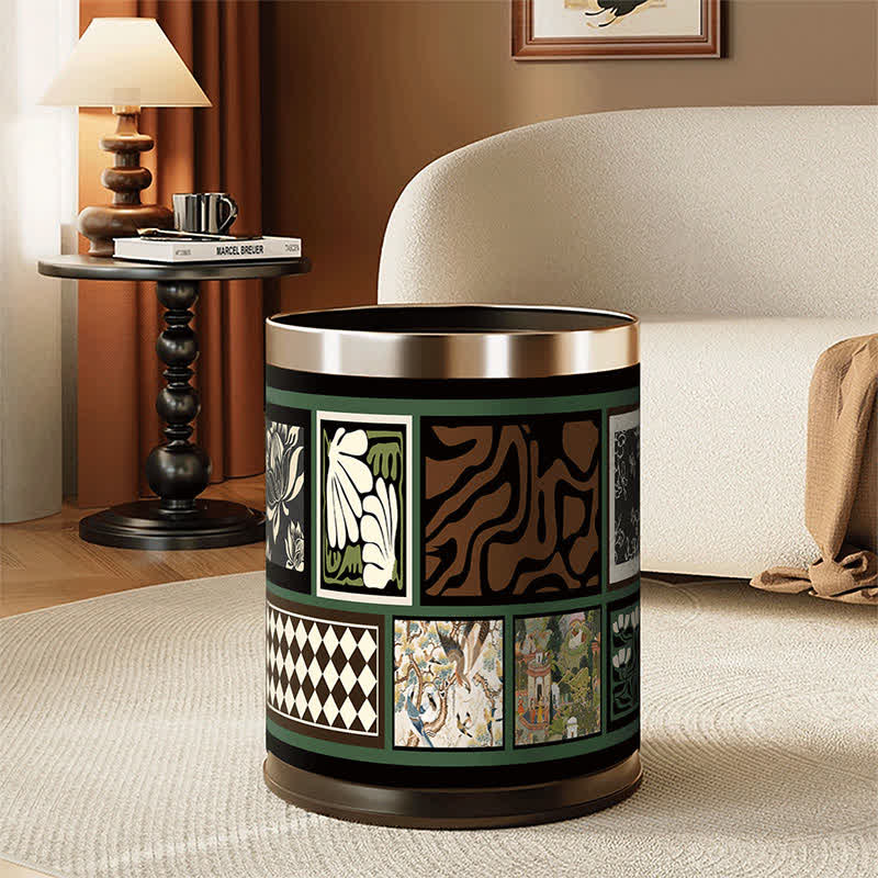 Vintage Oriental Leather Double-layer Trash Bin - image 4