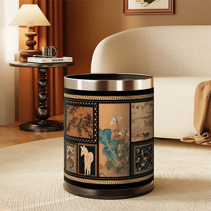 Vintage Double-layer Artistic Leather Trash Can - image 0