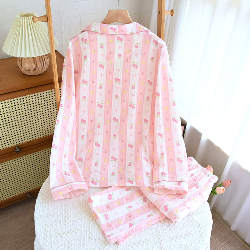 Striped Rose Cotton Loungewear Set - image 3