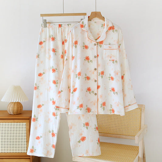 Orange Rose Cotton Gauze Loungewear Set - Beige - XL - image 0
