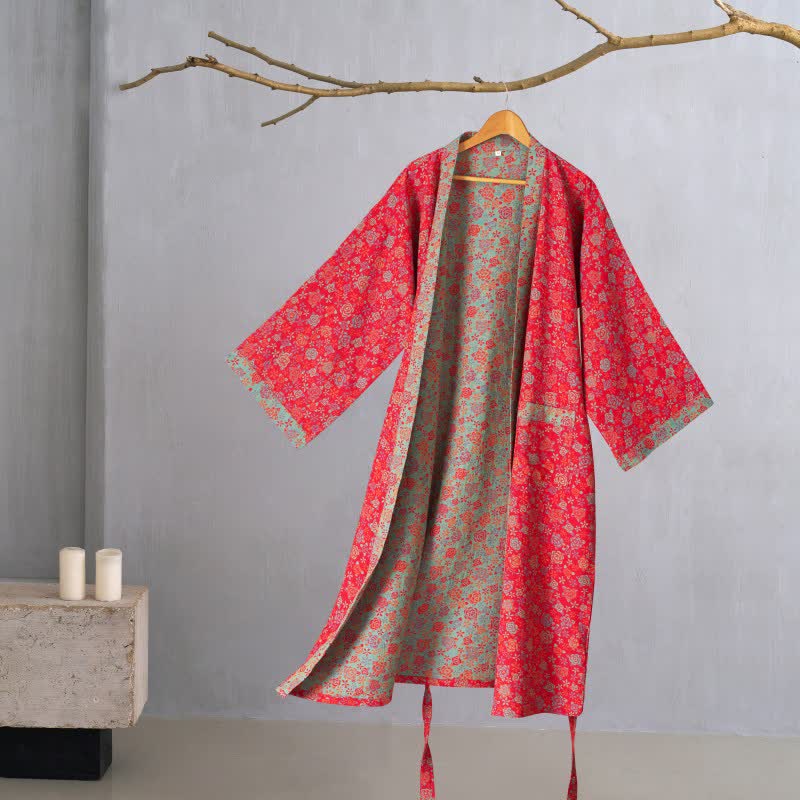 Romantic Rose Cotton Kimono Robe - Red - 2XL - image 3