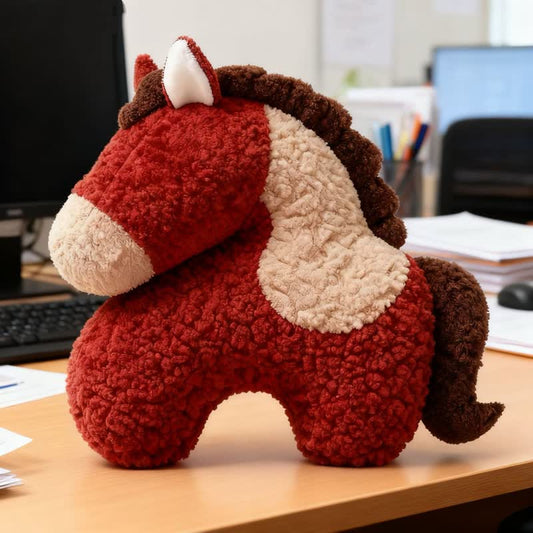 Festive Red Horse Mascot Sherpa Pillow - 19" x 19" - image 0